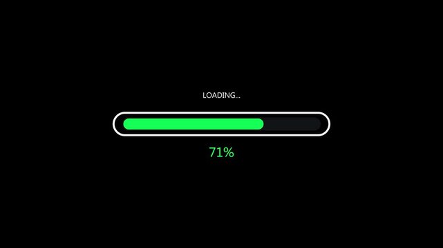 Digital loading bar indicator with percentage progress displayed on a black background status waiting interface process computer status waiting interface process computer