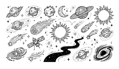 Fantasy Galaxy Doodle Collection with Planets Black Hole and Celestial Elements © Md Monirul