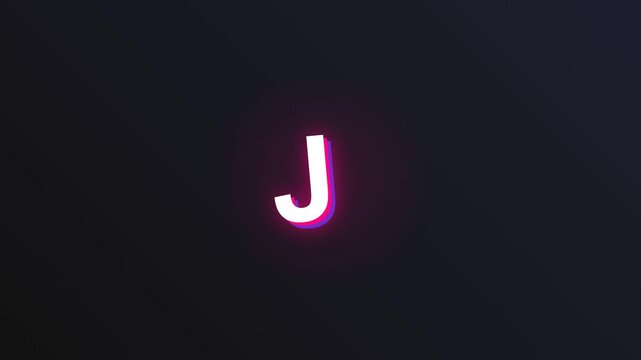 Neon glowing 3d letter j in vibrant pink on a dark background