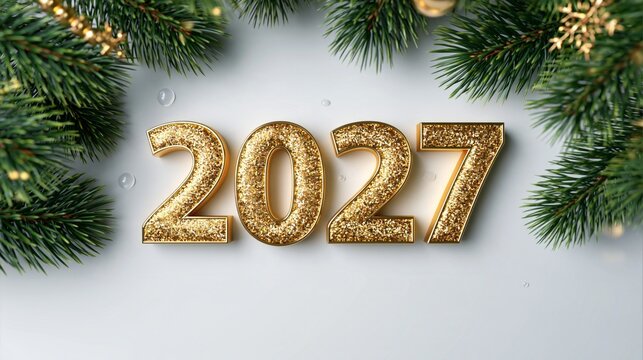 Golden "2027" digits gleam against snowy backdrop