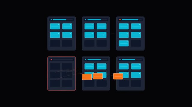 Modern website wireframe layouts and interface design elements displayed on dark background