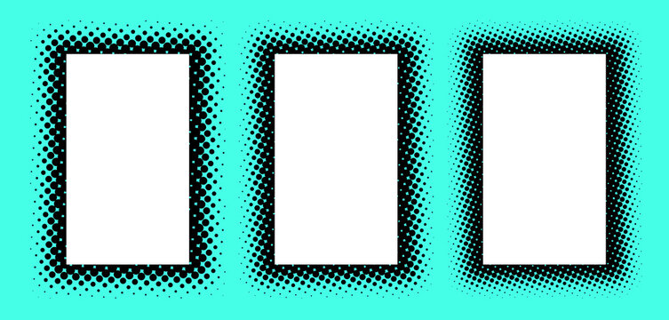 Halftone Border Frames Set on Solid Cyan Background