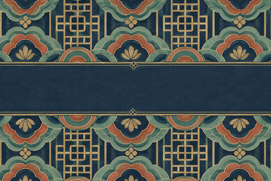 Modern Korean Dancheong Pattern with Elegant Central Copy Space