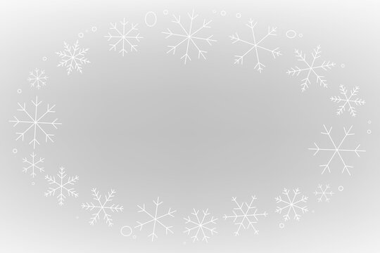 Oval snowflake frame on transparent background. Winter Christmas wreath border with central copy space for text