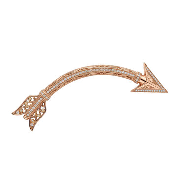 Curved decorative arrow with intricate gold filigree isolated on white