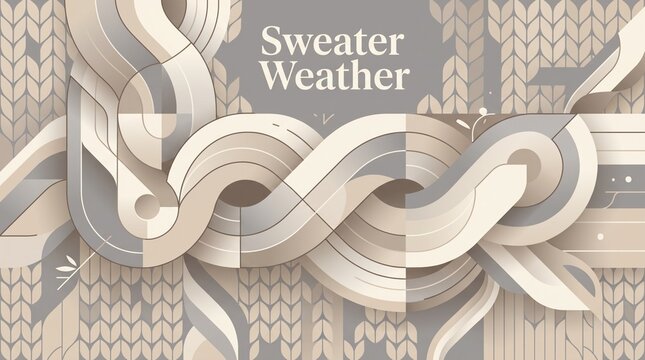Sweater Weather Banner with Stylized Cable Knit Pattern, Oatmeal Cream and Soft Gray Tones for Cozy Season, Fall Fashion and Seasonal Marketing