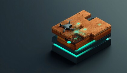 Obraz premium Unique 3D architectural cross-section of smart agriculture and digital farming with soil sensors