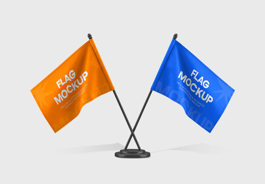 Double Flag Stand Mockup