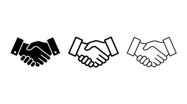 Three handshake icons: solid black, outline with fill, and outline only.