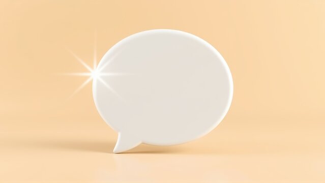 White speech bubble shines brightly. Minimalist design, soft lighting, neutral background creates clean aesthetic. Simple communication concept.