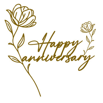 Happy Anniversary Text with Floral Branches Illustration