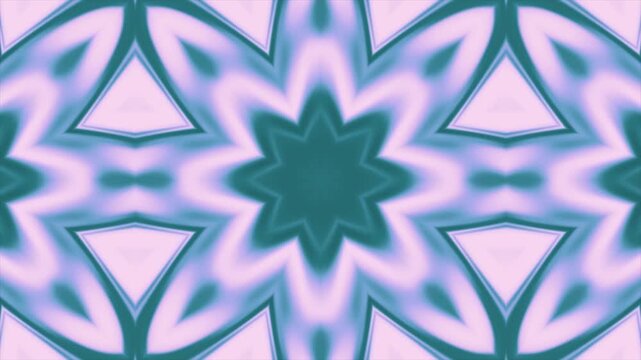 Abstract kaleidoscopic pattern with symmetrical floral shapes in soft pastel