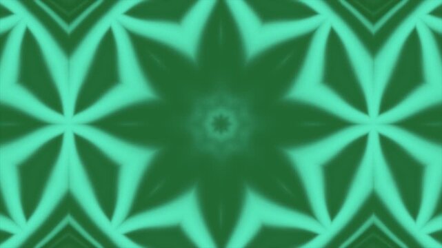 Abstract green kaleidoscope pattern with symmetrical geometric motion
