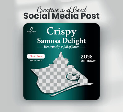 Crispy samosa delight indian snack restaurant promotion web banner template
