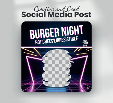 Burger night hot cheesy fast food restaurant promotion web banner template
