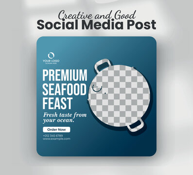 Premium seafood feast fresh shrimp restaurant promotion web banner template
