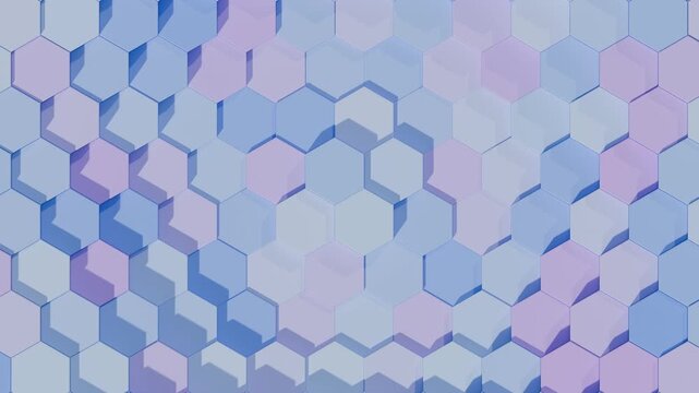 Isometric Hexagon Honeycomb Grid Blue Purple Lavender Height Wave Top-Down Seamless Loop 3D Animation 4K