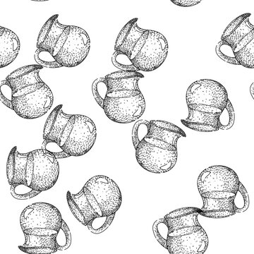 seamless pattern Sketch of a classic glass pitcher holding a refreshing liquid, capturing a traditional silhouette with a textured, engraved style, ideal for beverage and kitchen themes