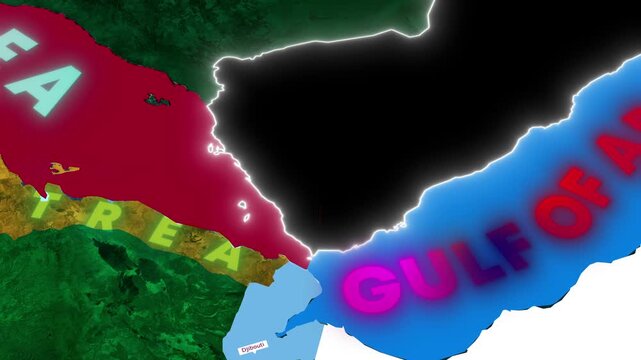 3D Animated Map of Yemen Highlighting Houthi-Controlled Territory and Bab Al Mandab Strait