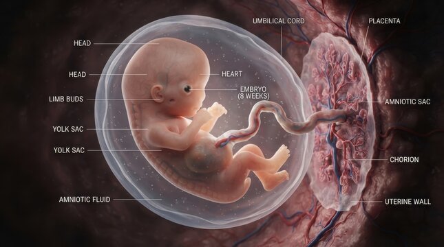 Human embryo development inside uterus illustration illustration