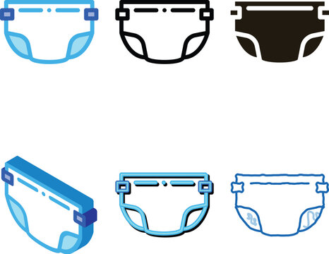 Diaper For Child Icon variety Vector. Outline Diaper For Child Sign. Isolated Contour Symbol
