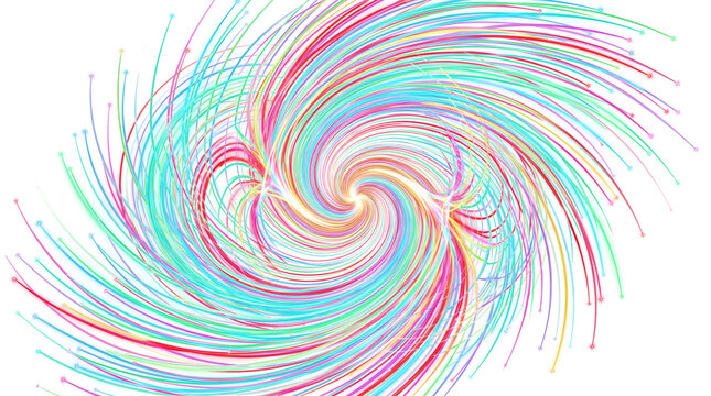 Rainbow spiral of multicolor lines twisting into a hypnotic vortex with PNG, Transparent and Black Background Versions