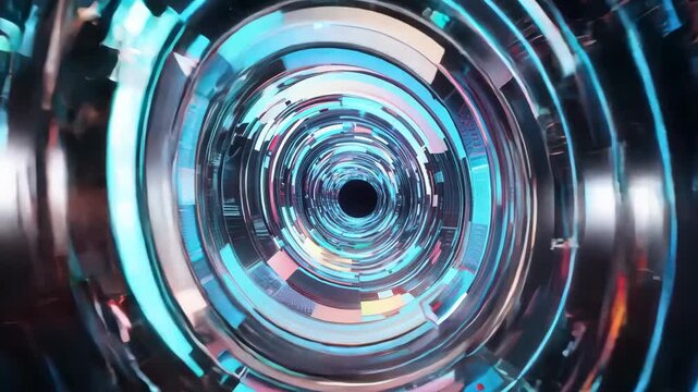 Mesmerizing Spiral Tunnel: A Dynamic Visual Journey Through a Futuristic and Colorful Cylindrical Passage Filled with Light and Motion