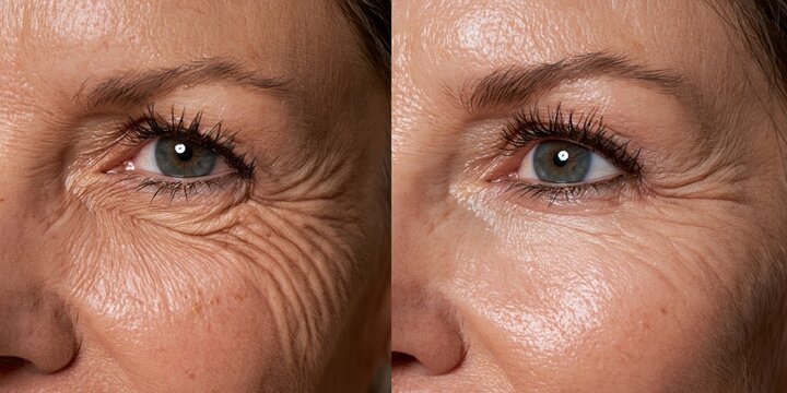 Close-up of eye area showing natural wrinkles
