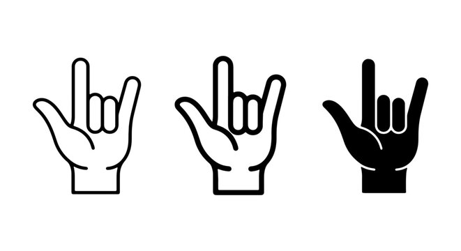 Rock On Hand Sign Icons, Heavy Metal Gesture, Music Symbol, Vector Set