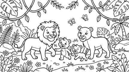 Fototapeta premium Cute Lion Coloring Page Kids Jungle Vector Illustration Art