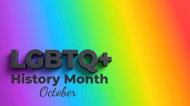 A vibrant and colorful background showcasing bold typography celebrating lgbtq history month in october with modern pride gradient spectrum design.