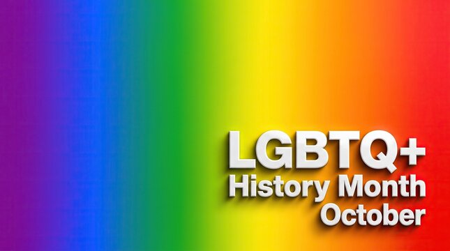 A vibrant spectrum background featuring colorful rainbow gradient with white raised typography for lgbtq+ history month october celebration concept.