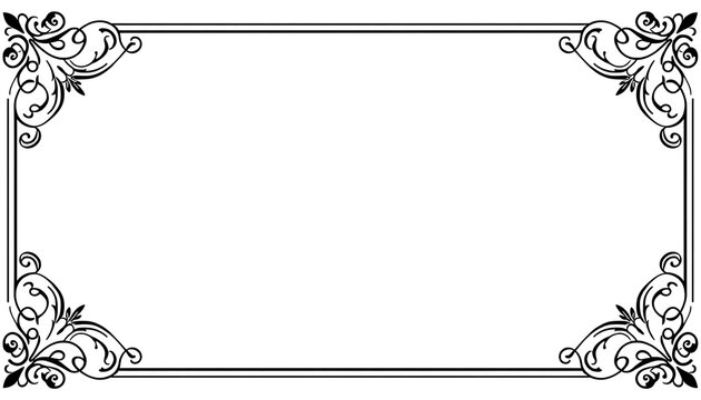 Classic Floral Swirl Scrollwork Rectangular Border Frame Vector Illustration