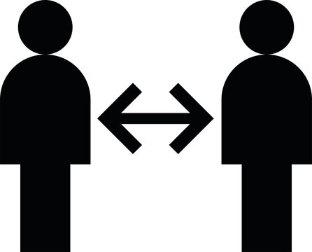 Social distancing icon with two human figures and bidirectional arrow distancing precaution distance separation protection interaction