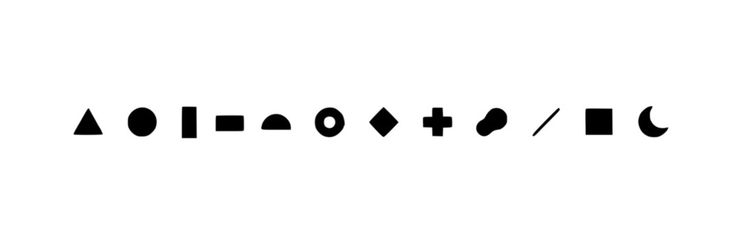 Geometric Ideogram Icons, Minimalist Design Set with Triangle, Circle, Square, and Crescent Moon Shapes