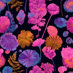 Obraz premium Vibrant floral pattern on black.