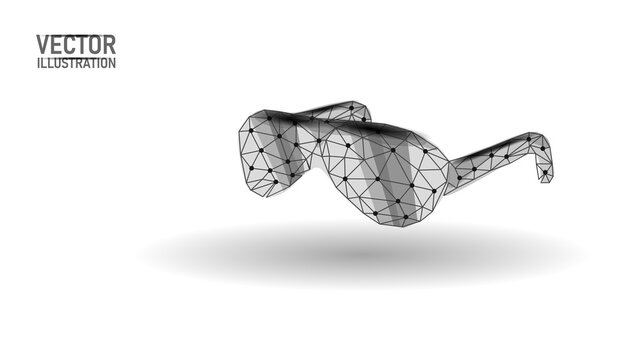 Low-poly grayscale sunglasses embroidery design. Futuristic geometric wireframe style. Fashion clothing patches stickers print. White background vector illustration.