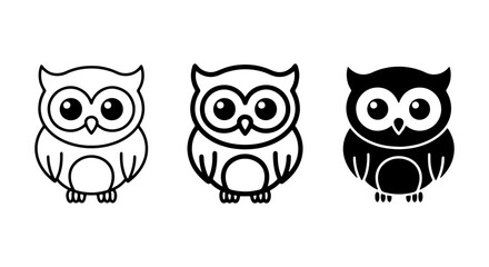 Fototapeta premium Cute Owl Icons Set, Simple Vector Graphics, Cartoon Bird Illustrations, Minimalist Woodland Creature Designs