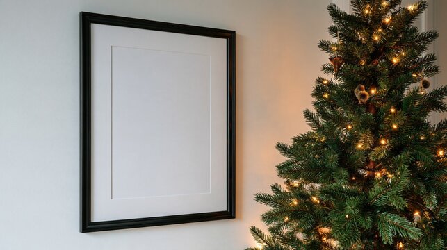 Black frame hangs on textured wall