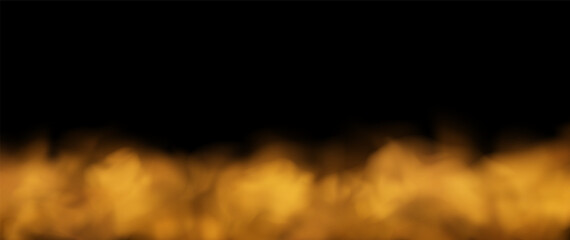 Obraz premium Orange smoke bottom border. Vector realistic overlay effect. Hot fog with transparency