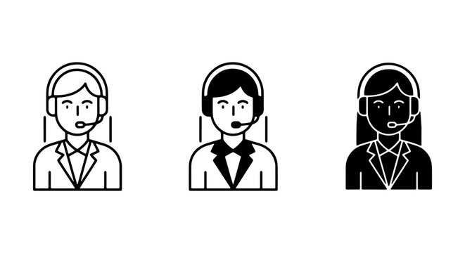Customer Service Icons Set: Operator, Support Agent, Call Center Representative, Professional Business People, Vector Graphics