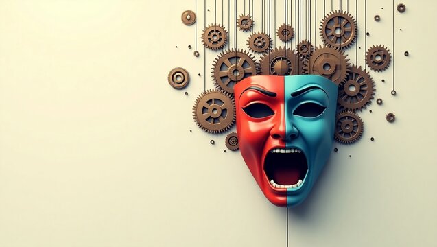 Abstract mental health and emotional wellness concept mask with two colour
