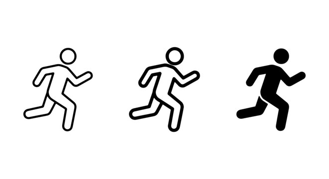 Running Man Icons Set: Silhouette, Outline, and Filled Styles for Fitness and Sport Graphics
