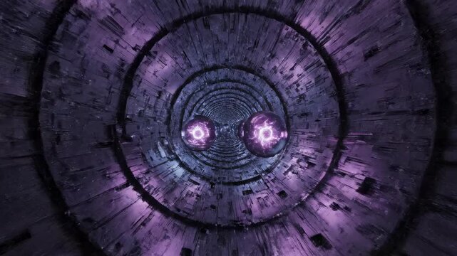 A Journey Through an Interstellar Tunnel: Exploring the Mystical Pathway of Glowing Orbs Surrounded by a Futuristic Metallic Environment