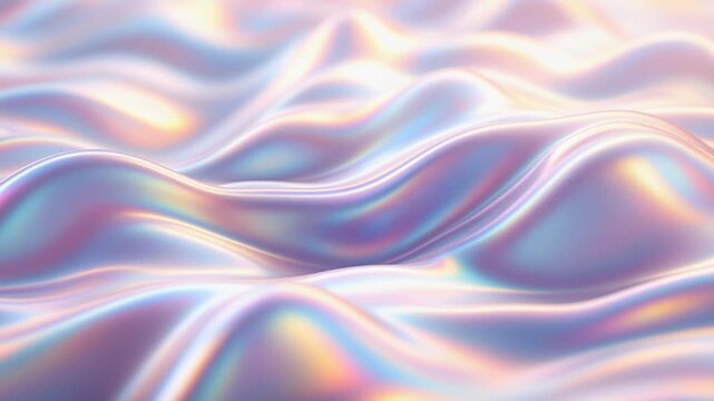 Luminous holographic liquid metal surface with a pearlescent texture smoothly waving