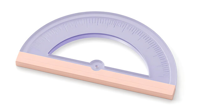 A purple plastic protractor isolated on a white background for school and geometry.