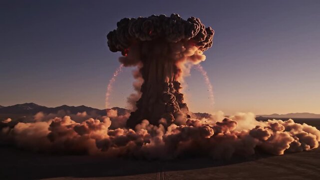 A Stunning Visual Chronicle of an Awe-Inspiring Detonation, Capturing the Transition from Radiant Light to a Powerful Mushroom Cloud Erupting into the Dusk Sky