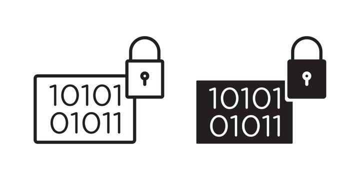 Binary Lock icon flat outline in black