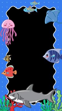 Cartoon Ocean Life Frame Animation with Copy Space