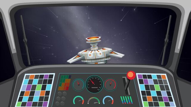 Animation of Spaceship Cockpit View Following Alien Spacecraft Through Outer Space